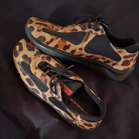 Prada Leopard Pony Hair America Cup Sneakers - Picture 1 of 7